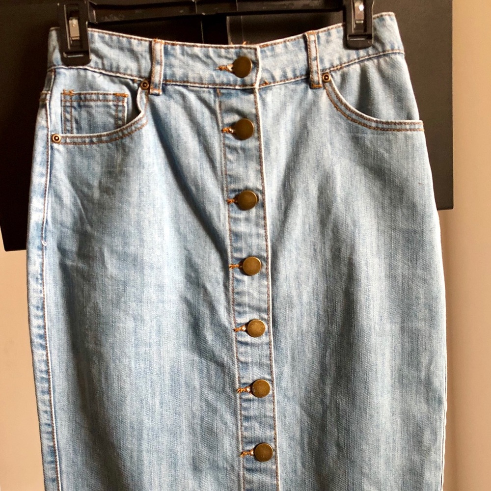 Knee length jean pencil skirt